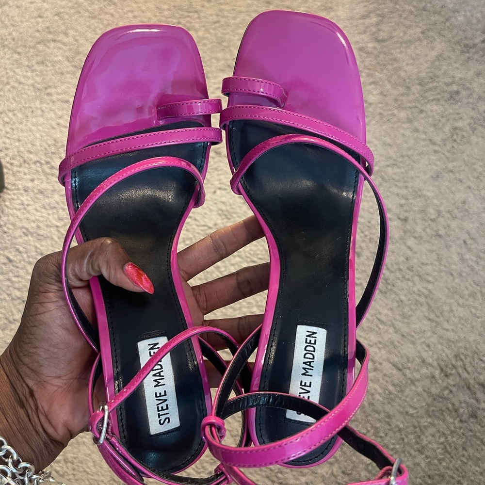 Steve Madden Hot Pink Strappy Square-Toe Sandals